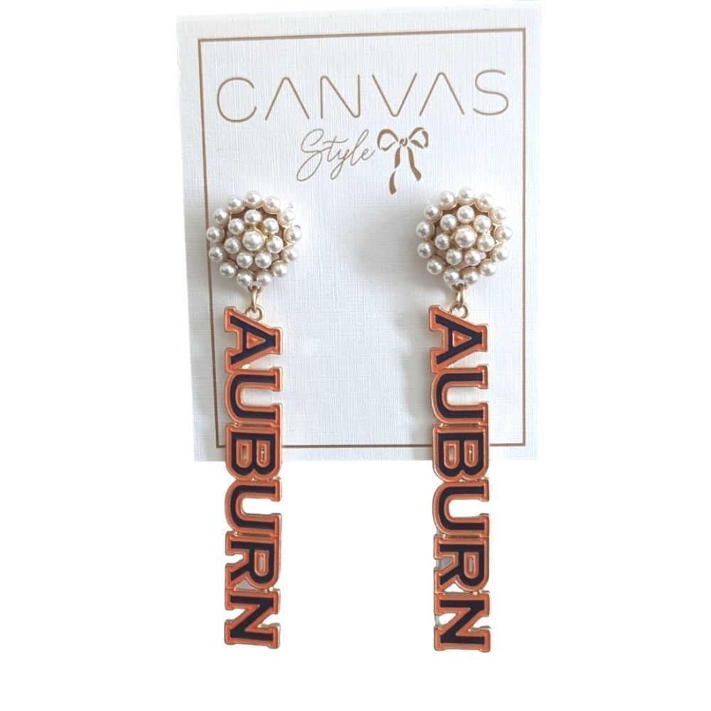 Auburn Enamel Pearl Cluster Drop Earrings in Orange and Blue